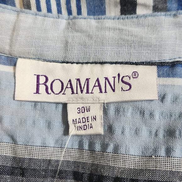 Roaman's Womens Multi-colored Striped V-neck Button Top Size 30W NWOT Seersucker - Picture 8 of 12